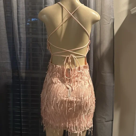 Lulus Pink Fringe Lace-Up Mini Dress size S - Picture 7 of 8